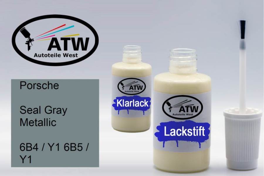 Porsche, Seal Gray Metallic, 6B4 / Y1 6B5 / Y1: 20ml Lackstift + 20ml Klarlack - Set, von ATW Autoteile West.